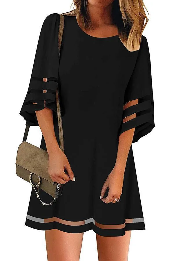 Mesh Stitching Half Sleeve Mini Dress (3 Colors)