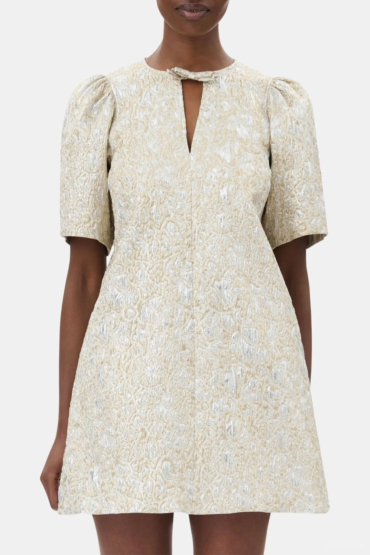 Metallic Cloque A-Shaped Mini Dress in Gold Silver