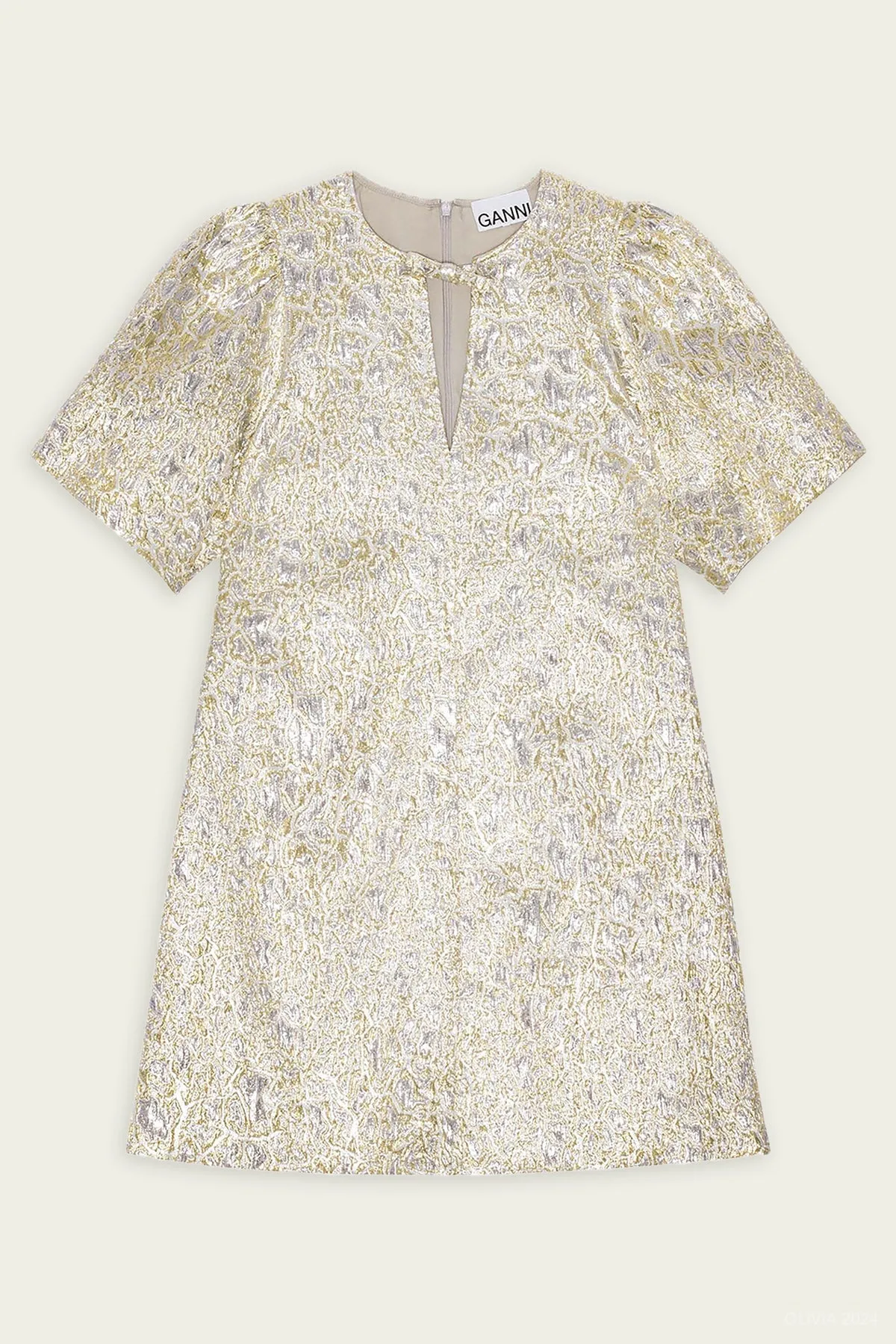 Metallic Cloque A-Shaped Mini Dress in Gold Silver