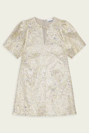Metallic Cloque A-Shaped Mini Dress in Gold Silver