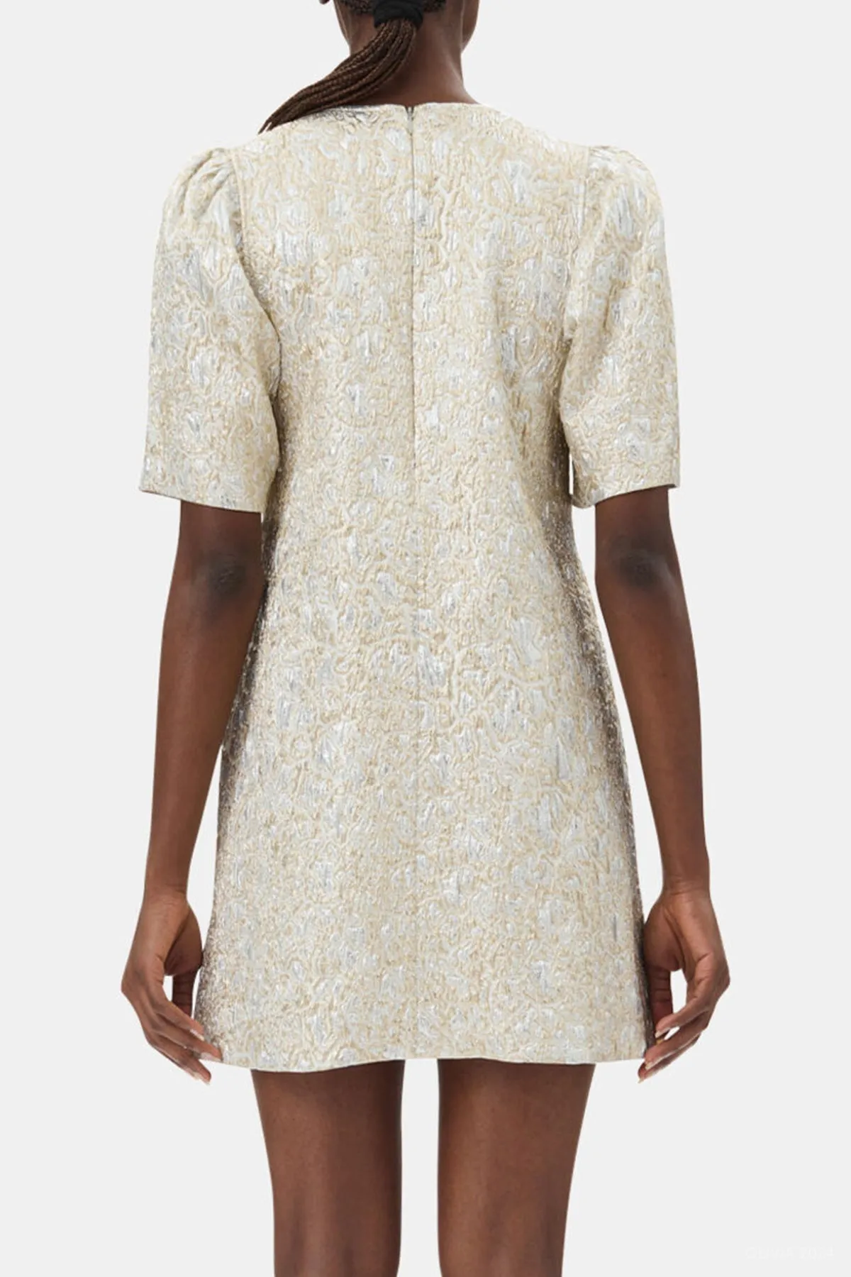 Metallic Cloque A-Shaped Mini Dress in Gold Silver