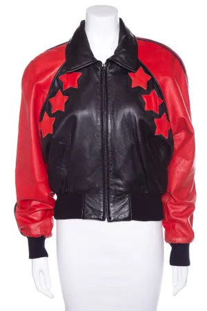 Michael Hoban Vintage Red and Black Leather Star Bomber Jacket SZ 7/8