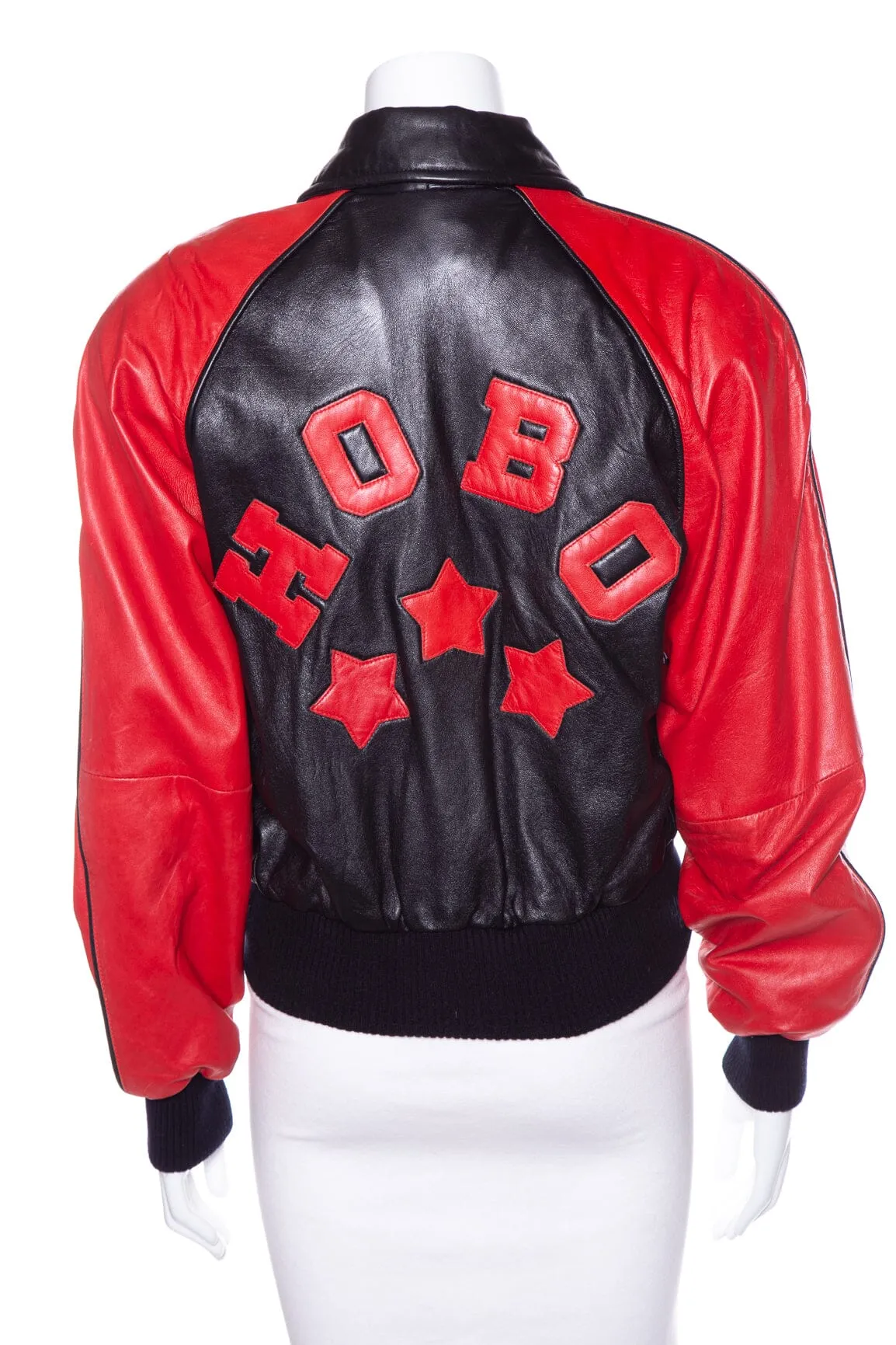 Michael Hoban Vintage Red and Black Leather Star Bomber Jacket SZ 7/8