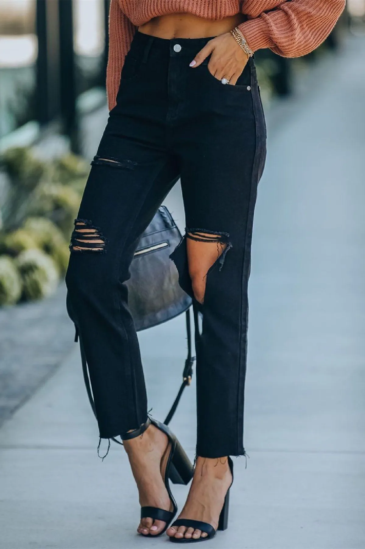 Mila High Rise Distressed Denim