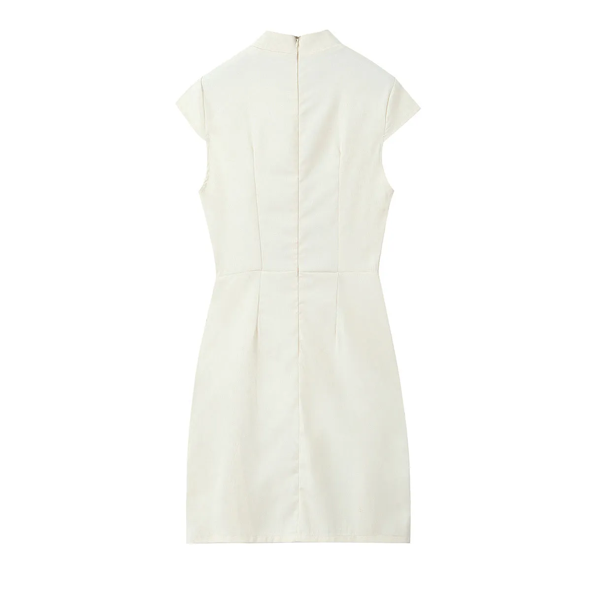 Mock Neck Cap Sleeve Pleated Accent Mini Dress