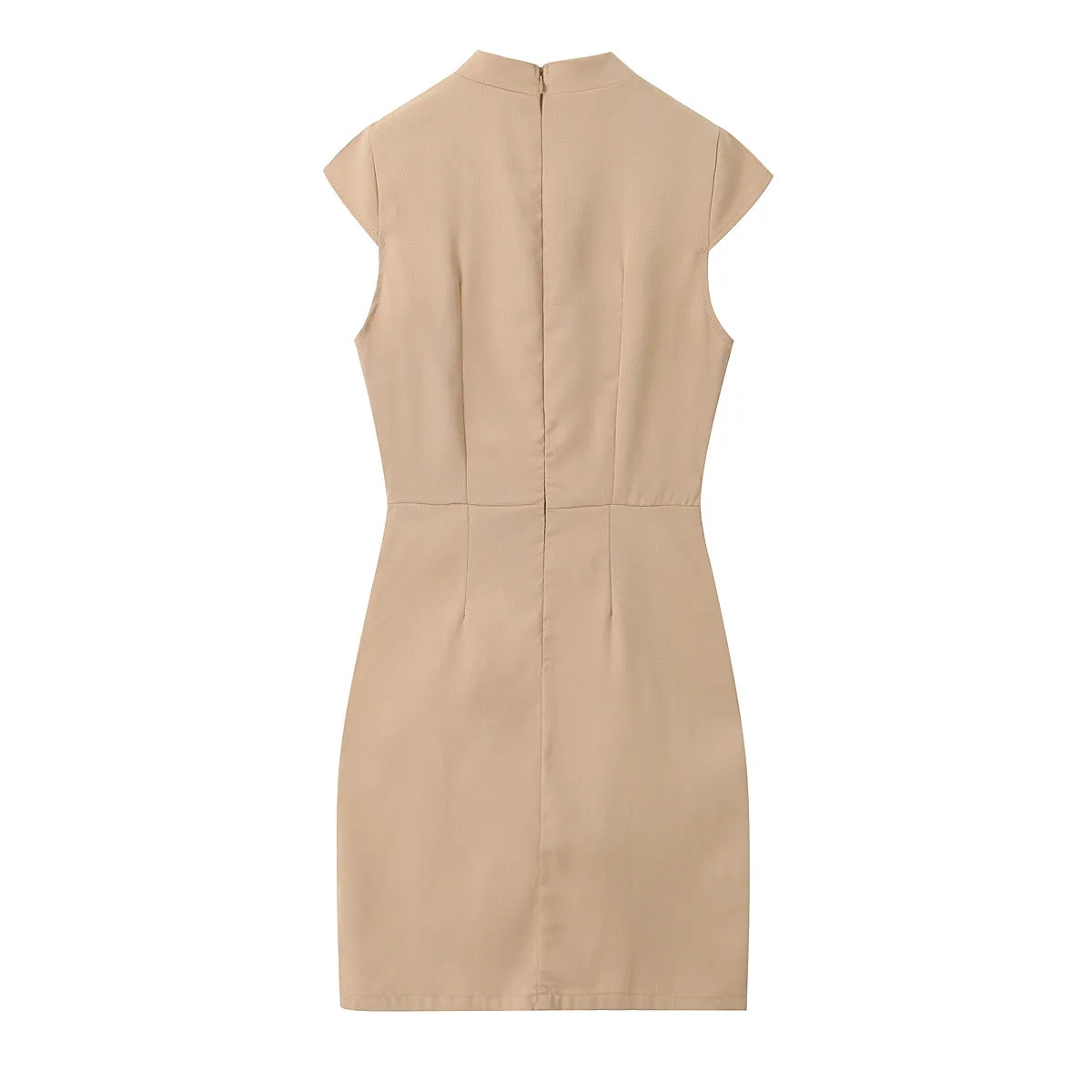 Mock Neck Cap Sleeve Pleated Accent Mini Dress