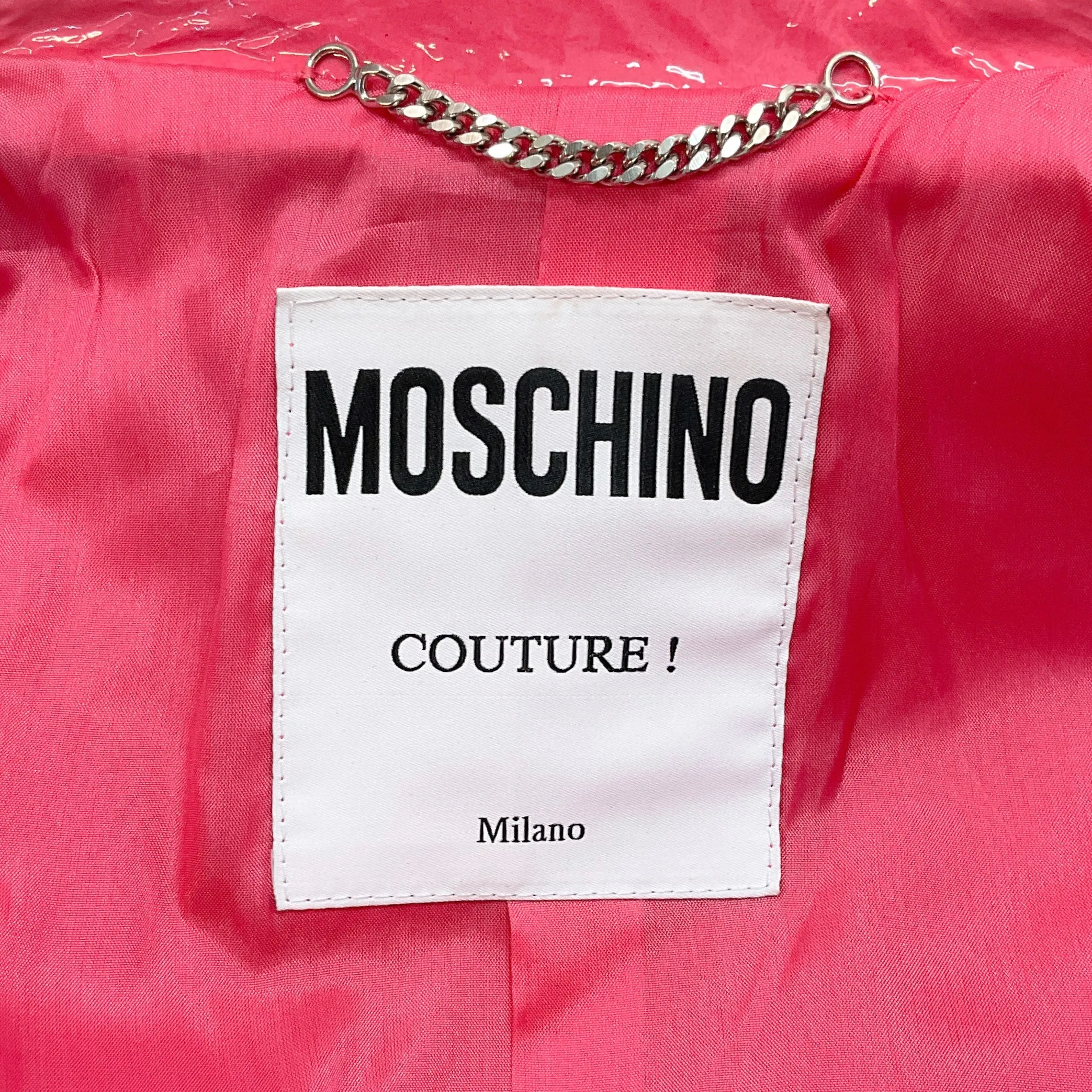 Moschino Couture Pink Patent Leather Moto Jacket with Inflatable Collar