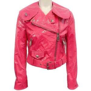 Moschino Couture Pink Patent Leather Moto Jacket with Inflatable Collar