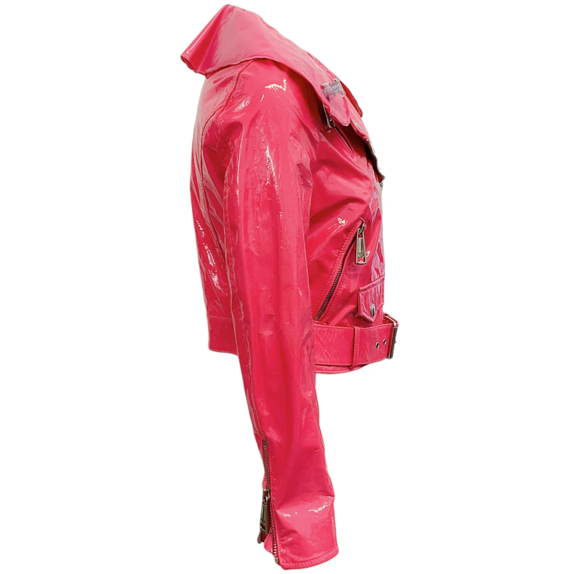 Moschino Couture Pink Patent Leather Moto Jacket with Inflatable Collar