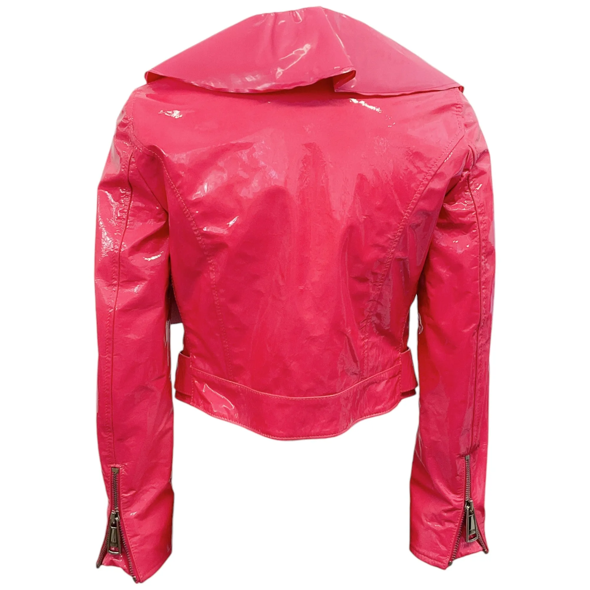 Moschino Couture Pink Patent Leather Moto Jacket with Inflatable Collar