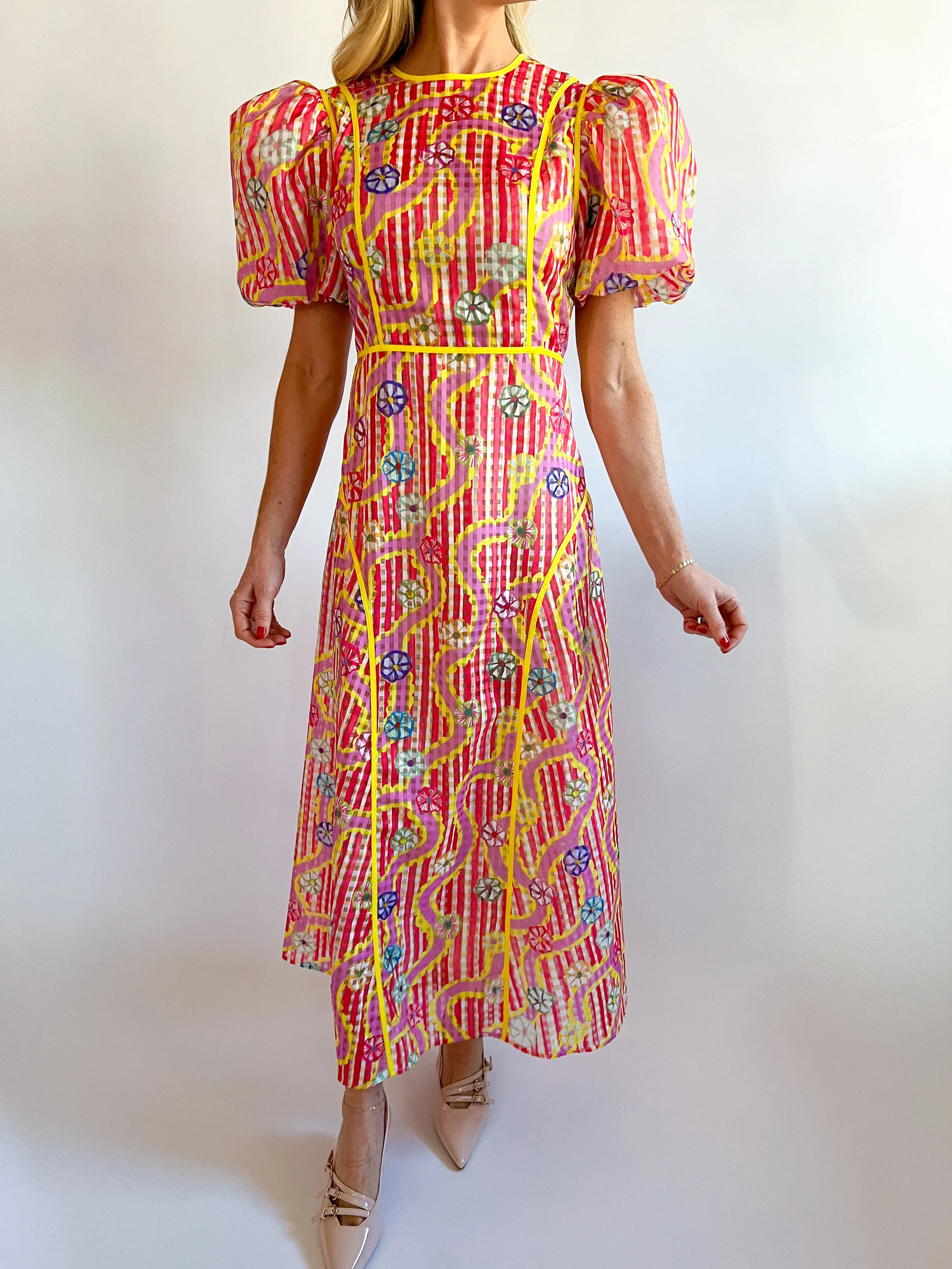 Nammu Yellow Trim Midi Dress
