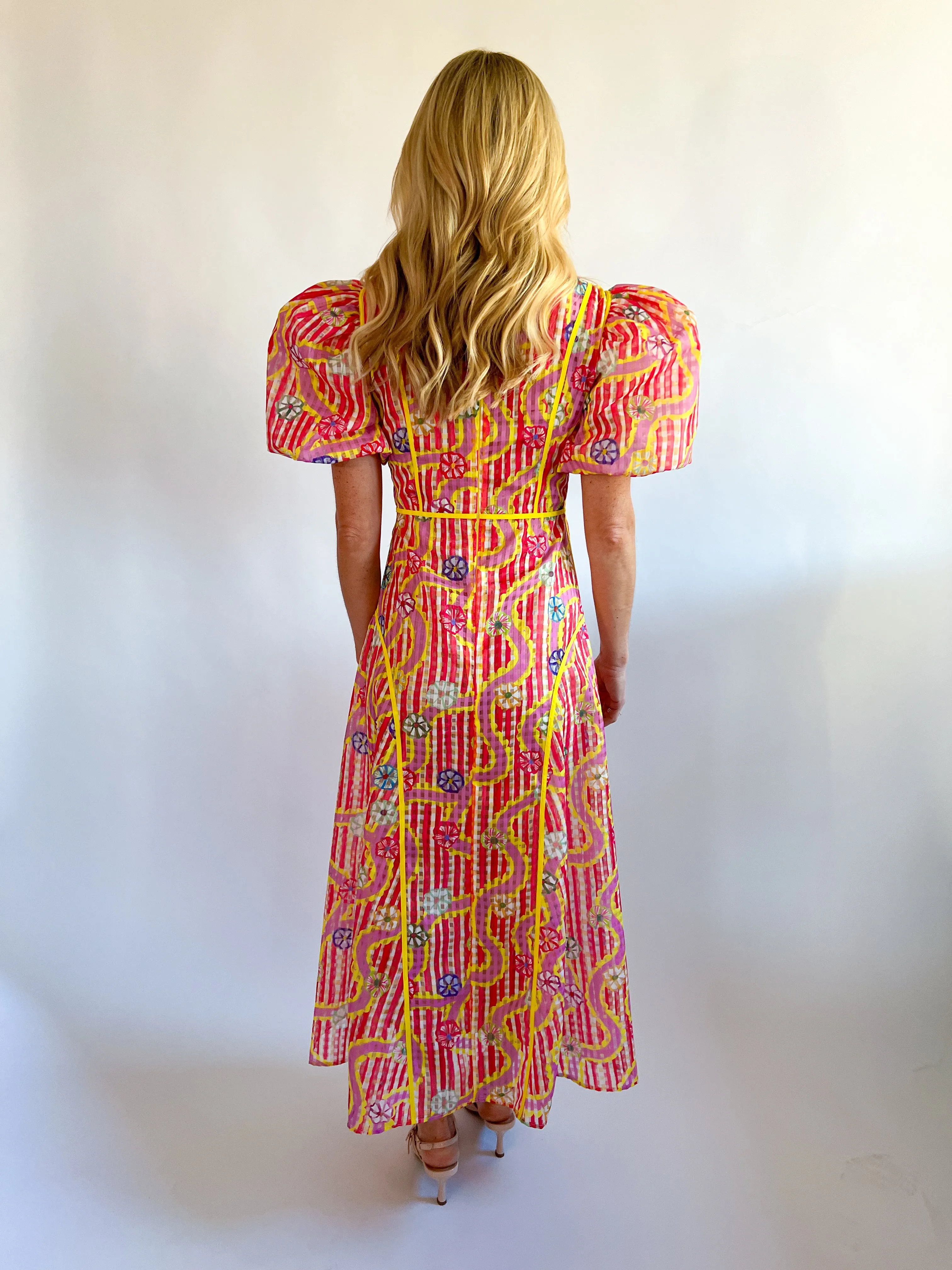 Nammu Yellow Trim Midi Dress