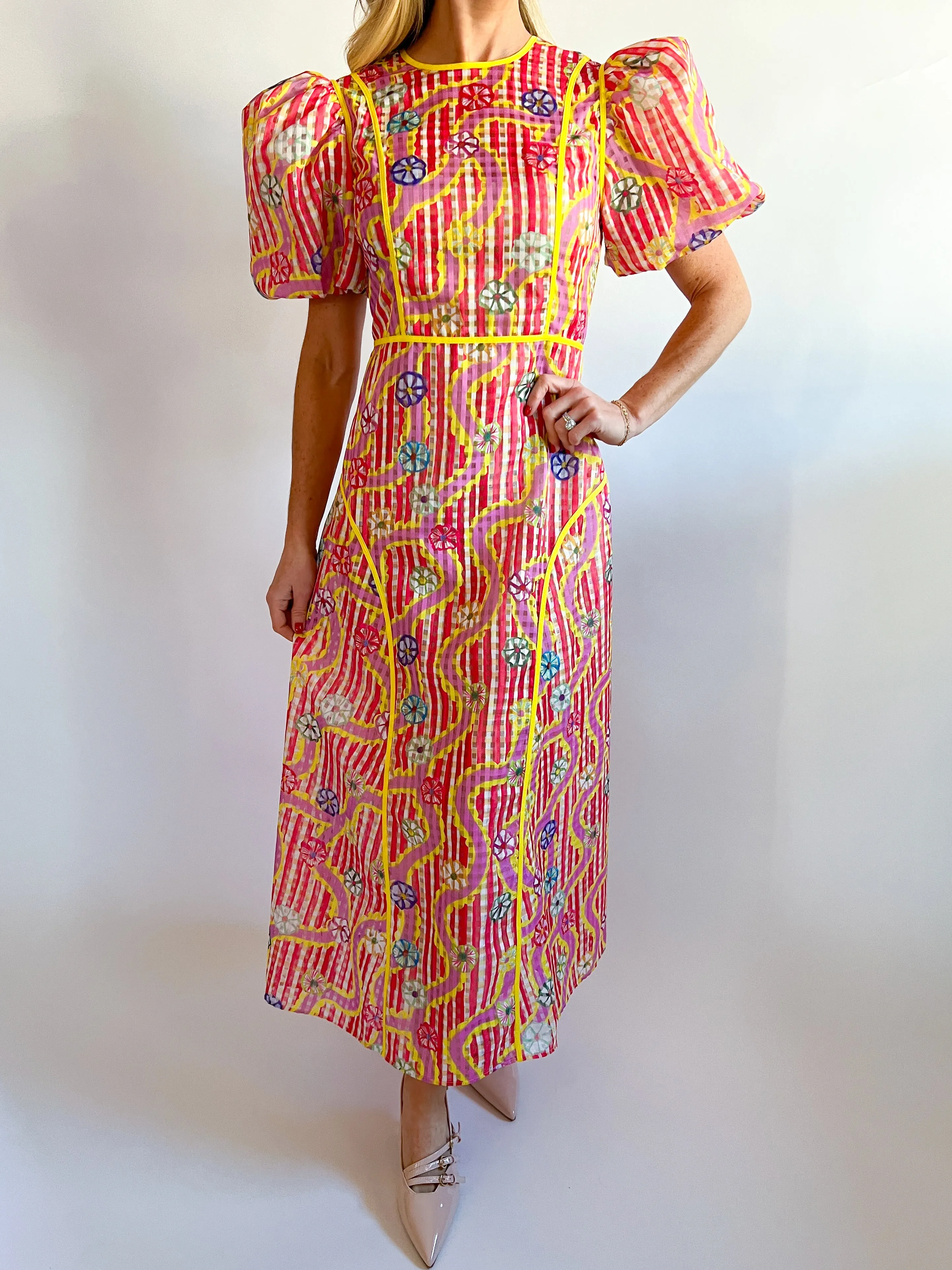 Nammu Yellow Trim Midi Dress