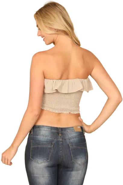 Natural Ruffle Off Shoulder Smocked Crop Top - Pack of 5