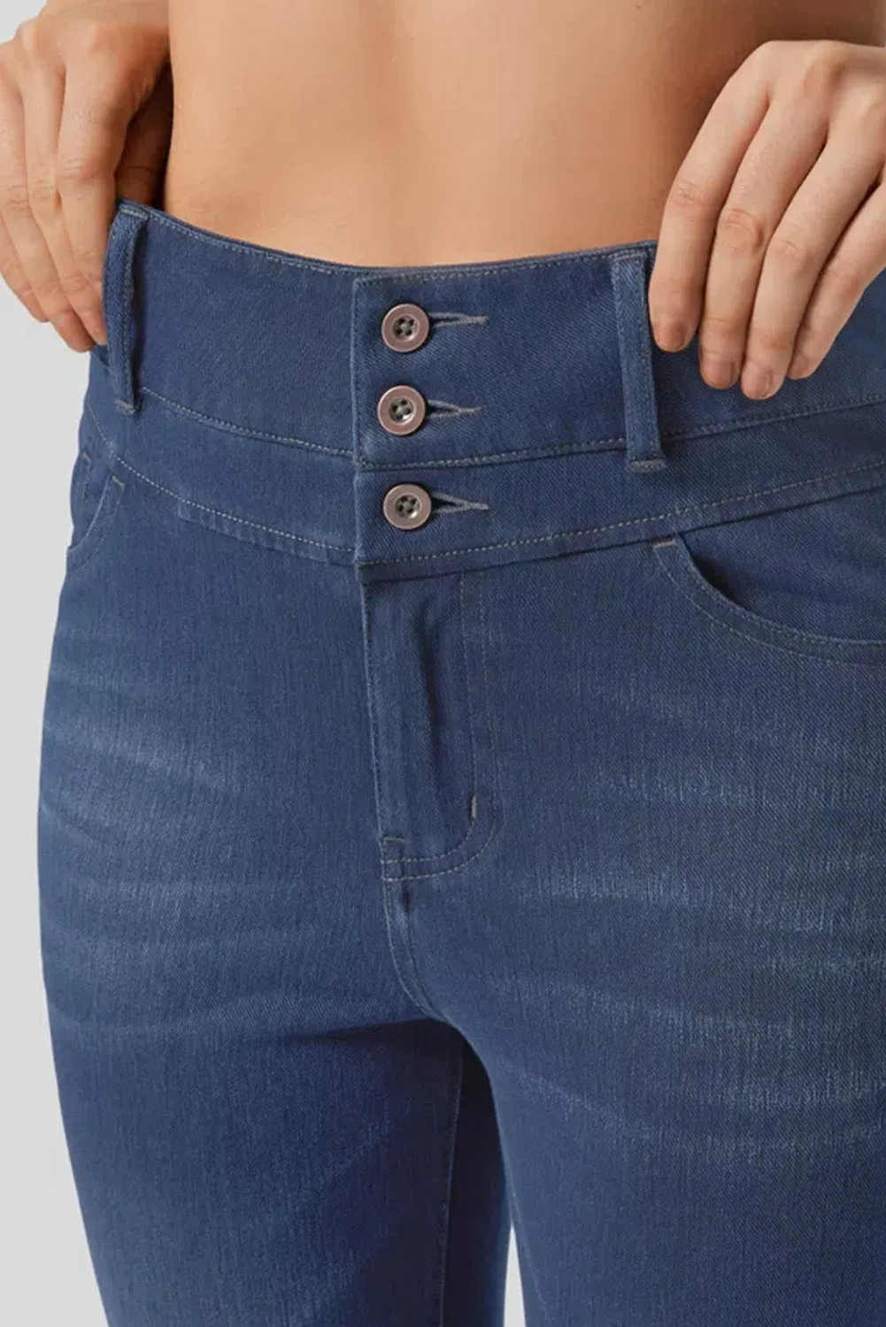 Navy Blue Button Fly High Waist Skinny Fit Jeans