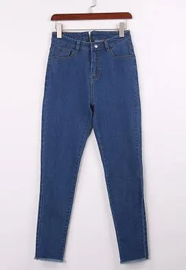 New Autumn Winter High Waist Jeans For Women Back Zipper Skinny Pencil Denim Pants Elastic Stretched Trousers