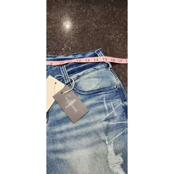 NEW Flamingo Cross Embroidery Ripped Low Rise Bootcut Jeans Large