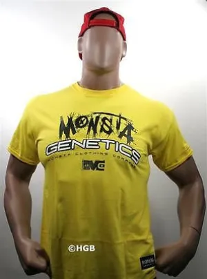 NEW Mens Graphic T MONSTA Bodybuilding Wear GENETICS yellow TShirt Gym Clothing