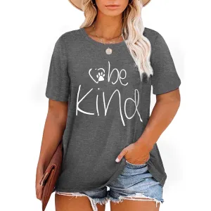 New XCHQRTI Be Kind Womens Shirt Plus Size Graphic Tees Short Sleeve O Neck Summer Casual T Shirt, Grey sz 3X
