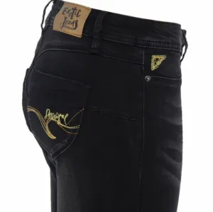 NWT DESIGUAL Black Stretch Second Skin Exotic Embroidered Skinny Jeans 2