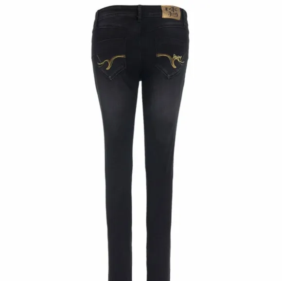 NWT DESIGUAL Black Stretch Second Skin Exotic Embroidered Skinny Jeans 2