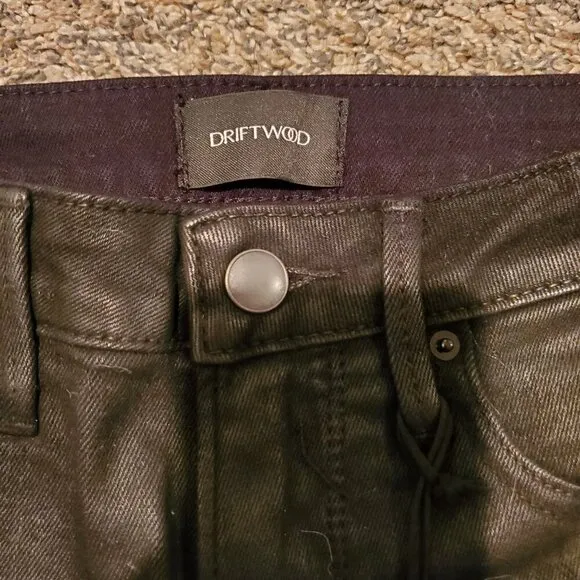 NWT Driftwood Jackie High Rise Embroidered Coated Skinny Jeans Black 24
