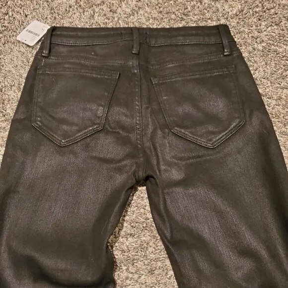 NWT Driftwood Jackie High Rise Embroidered Coated Skinny Jeans Black 24