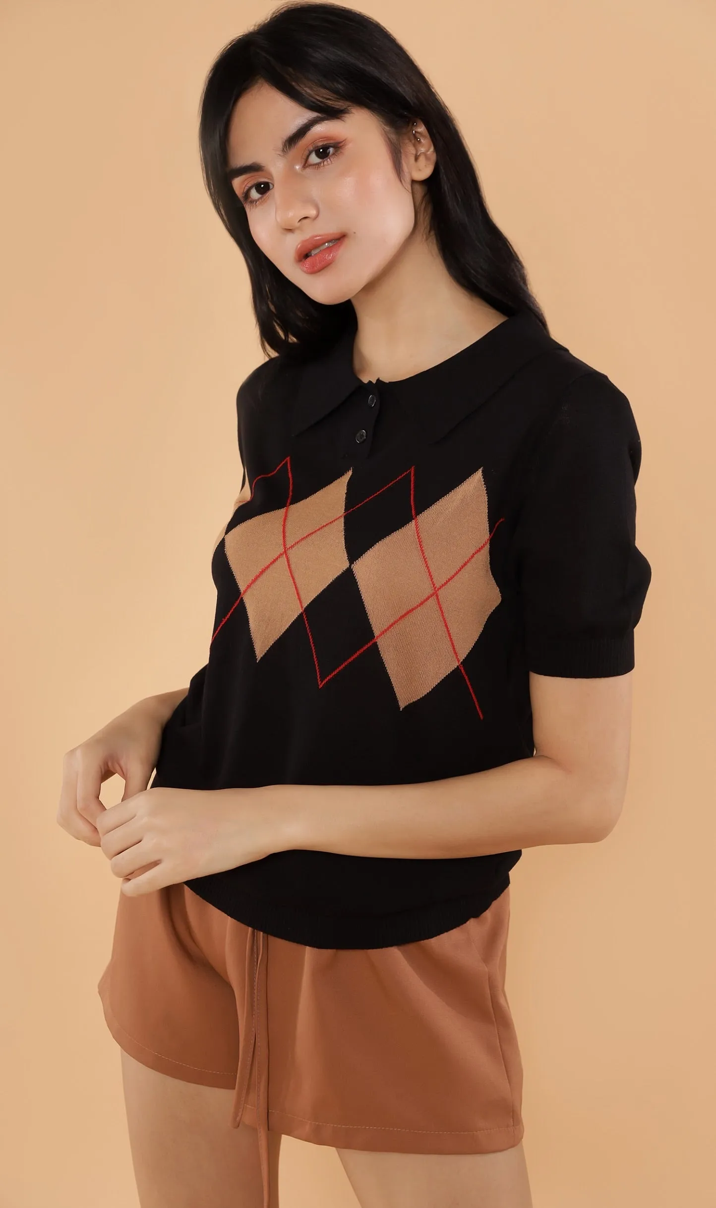 NYM Argyle Knit Polo (Black)