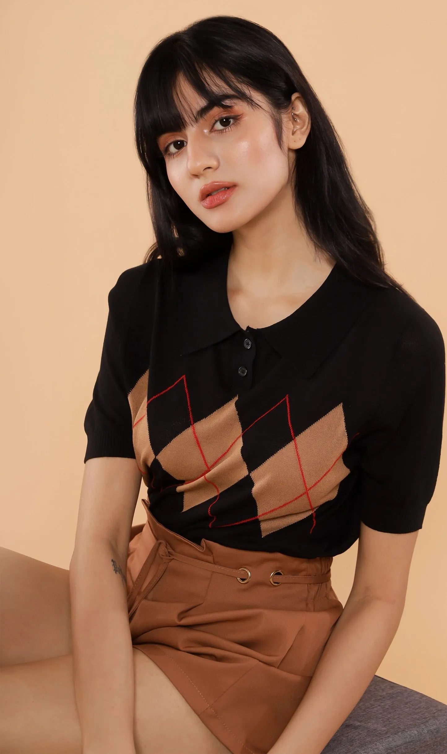NYM Argyle Knit Polo (Black)