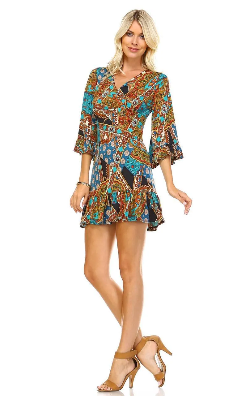 Off Shoulder Tunic Dress Antique Mandala Trim