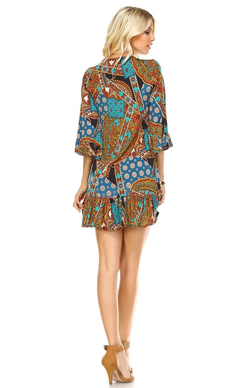 Off Shoulder Tunic Dress Antique Mandala Trim