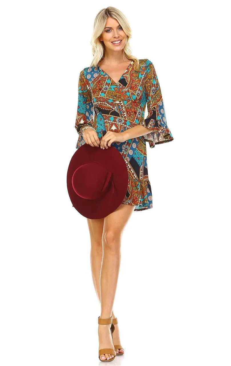 Off Shoulder Tunic Dress Antique Mandala Trim