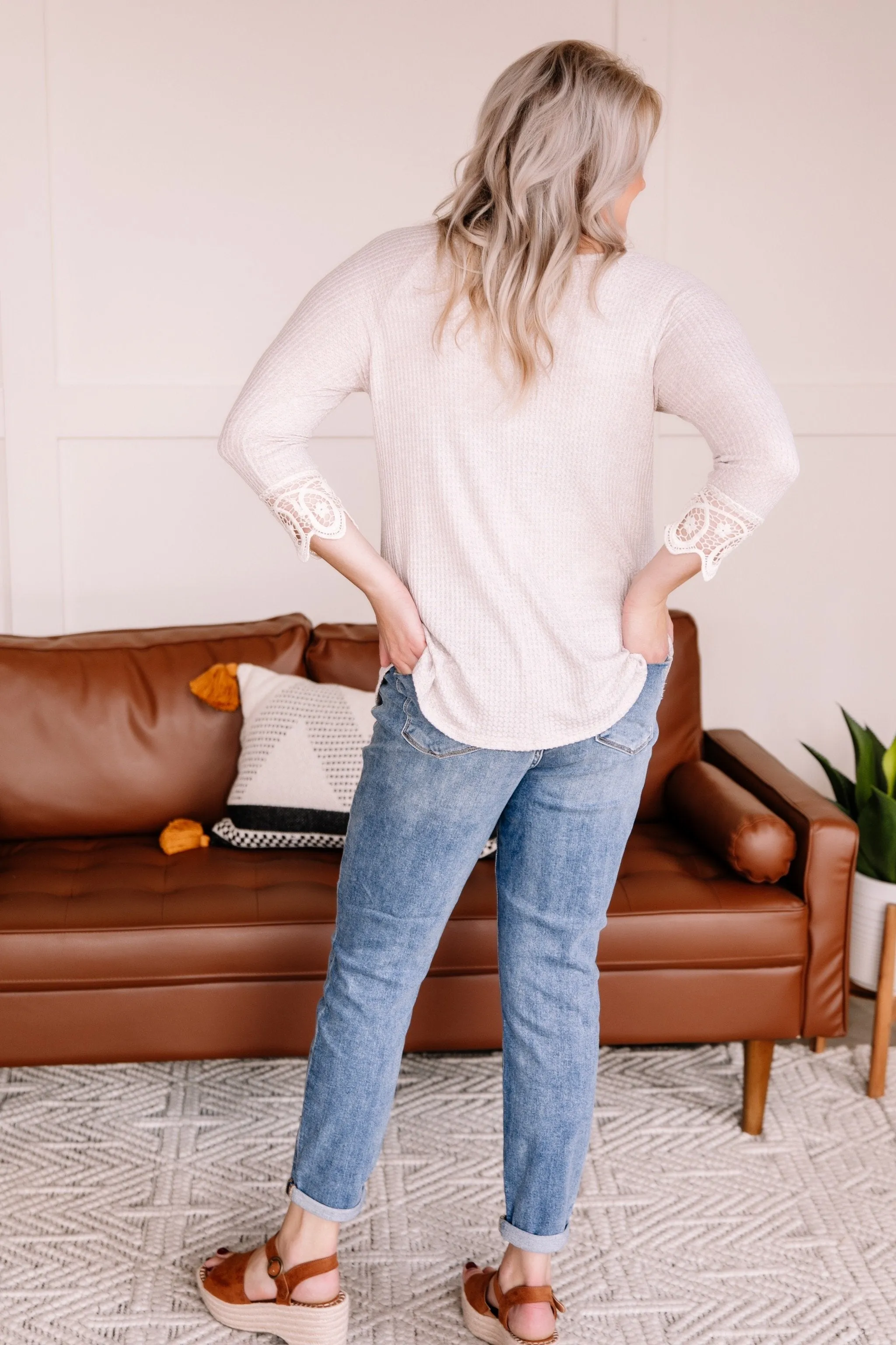 Off The Hook Oatmeal Waffle Knit Top