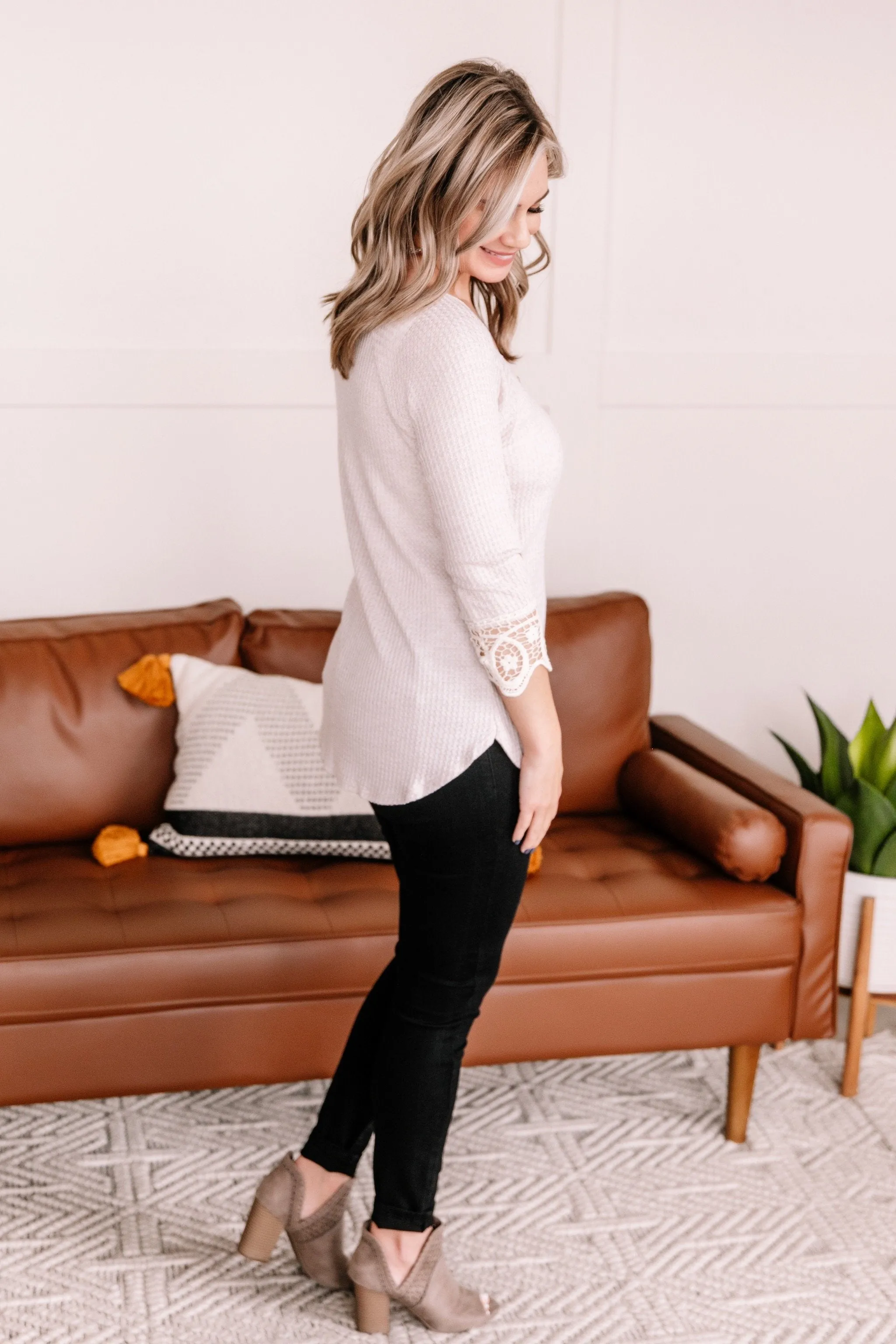 Off The Hook Oatmeal Waffle Knit Top