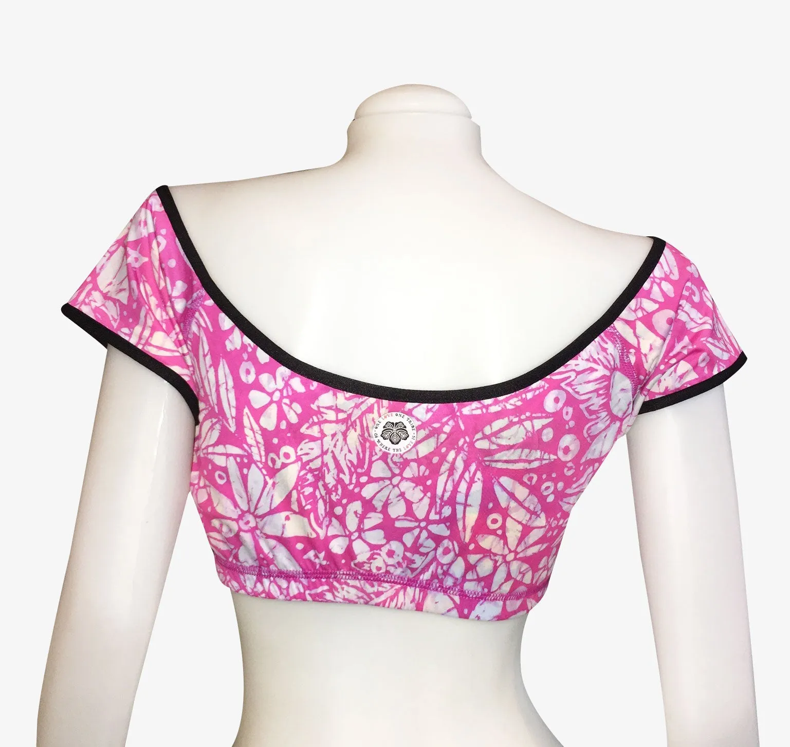 OFF THE SHOULDER CROP TOP VINTAGE PINK HAWAII/PINK BATIK