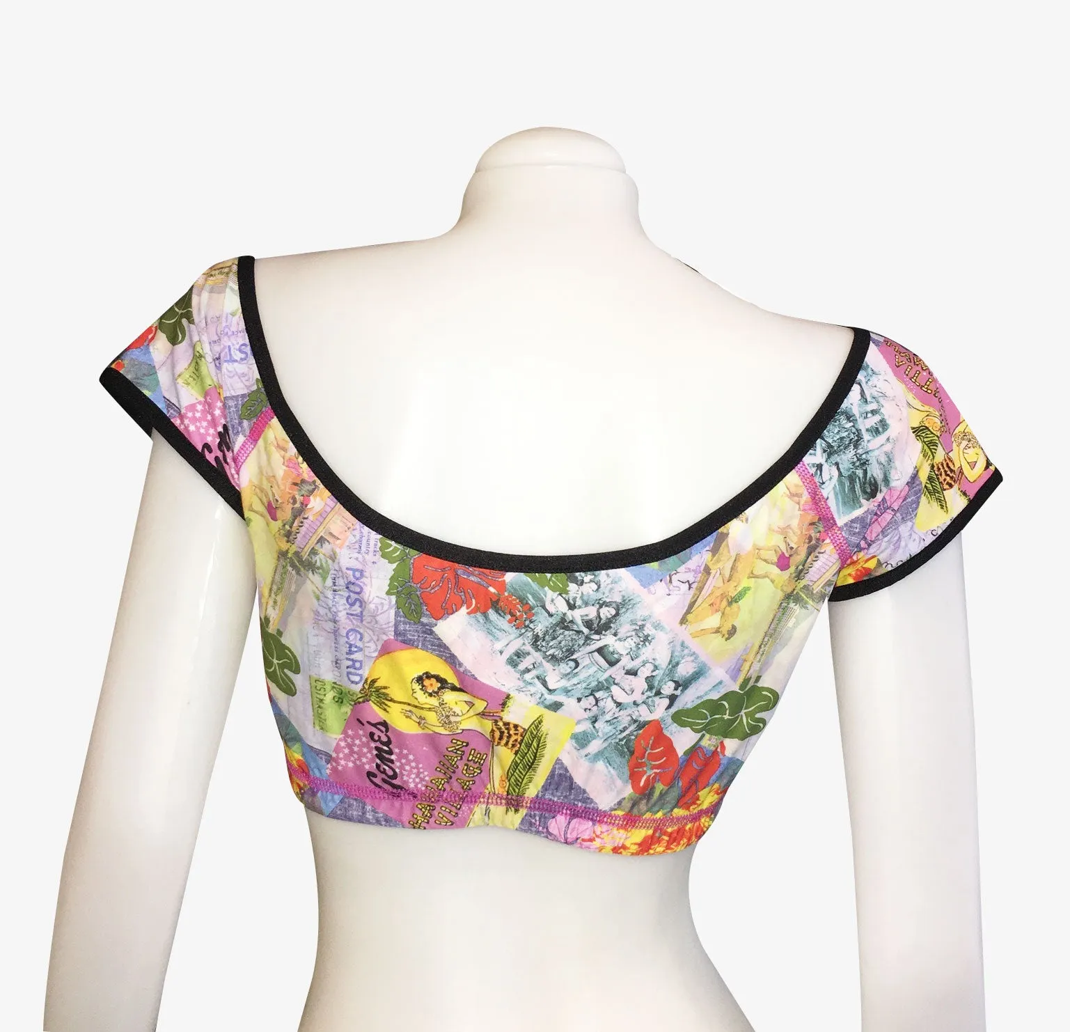 OFF THE SHOULDER CROP TOP VINTAGE PINK HAWAII/PINK BATIK