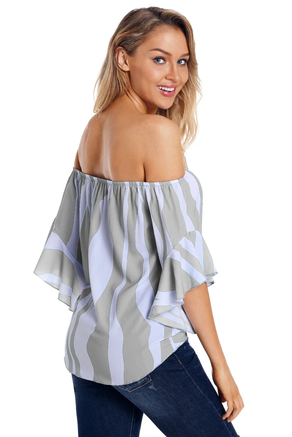 Off The Shoulder Vertical Stripes Blouse in Black