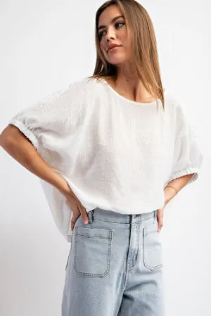 Off White Elastic Sleeve Blouse