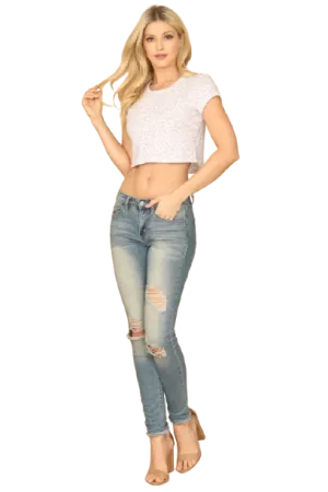 Off White Light Heather Grey Short Sleeve Leopard Crop Top - Pack of 5