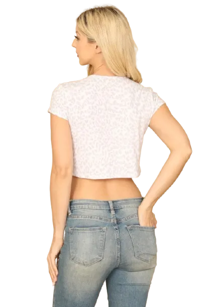 Off White Light Heather Grey Short Sleeve Leopard Crop Top - Pack of 5