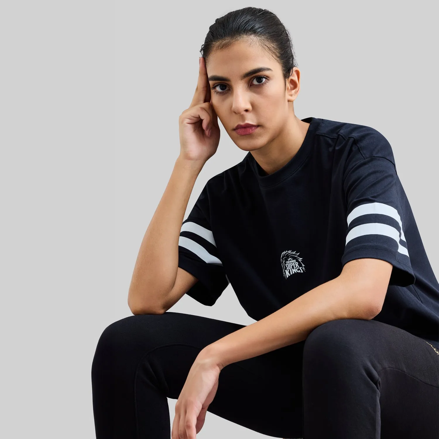 Official CSK Thala Womens Oversized T-Shirt - Black