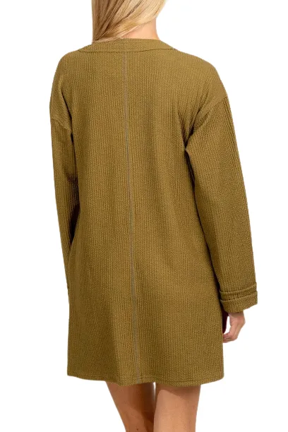 Olive V-Neck Long Sleeve Rib Mini Dress - Pack of 6