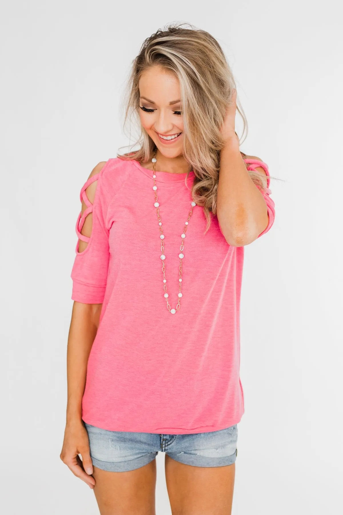 Once Upon A Time Criss Cross Sleeve Top- Ultra Pink