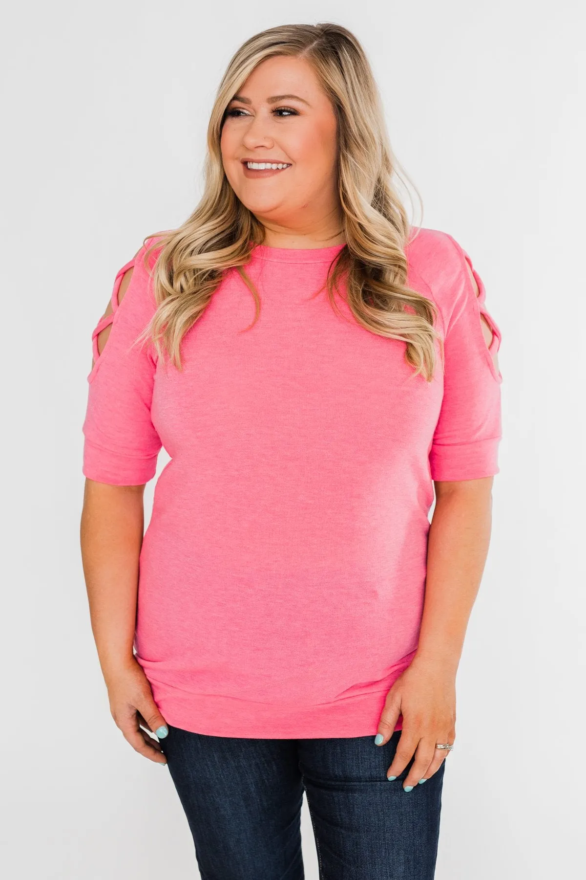 Once Upon A Time Criss Cross Sleeve Top- Ultra Pink