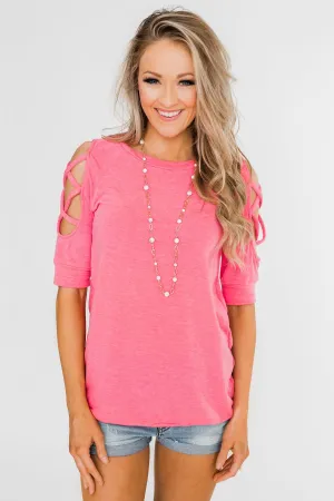 Once Upon A Time Criss Cross Sleeve Top- Ultra Pink