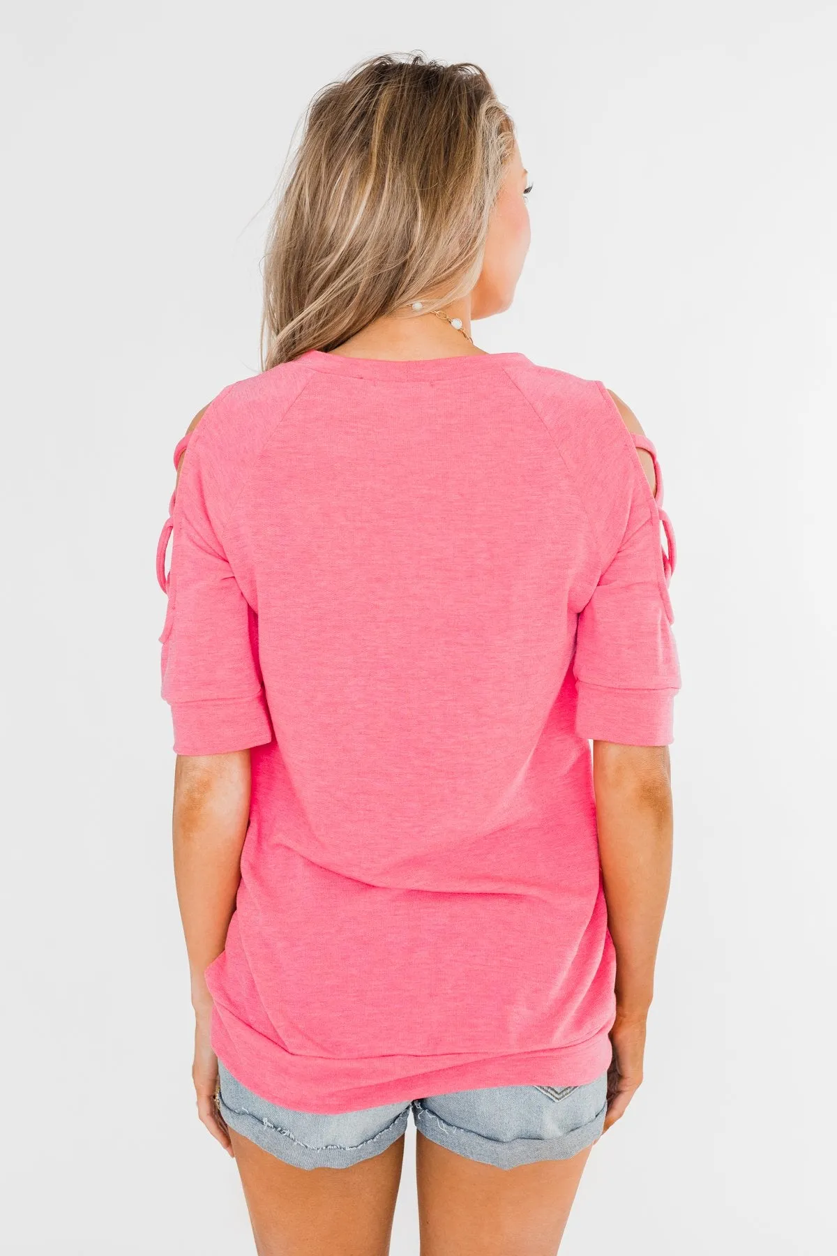 Once Upon A Time Criss Cross Sleeve Top- Ultra Pink