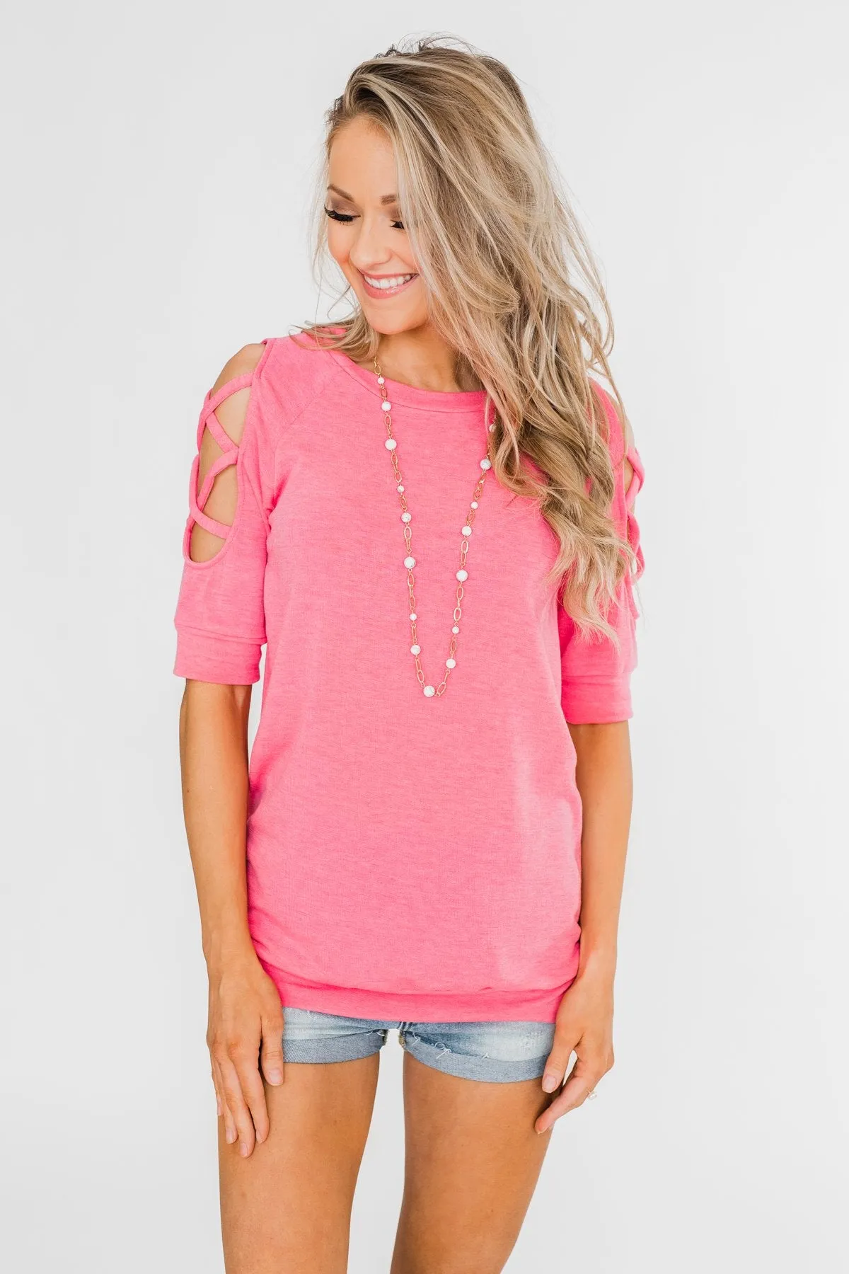 Once Upon A Time Criss Cross Sleeve Top- Ultra Pink