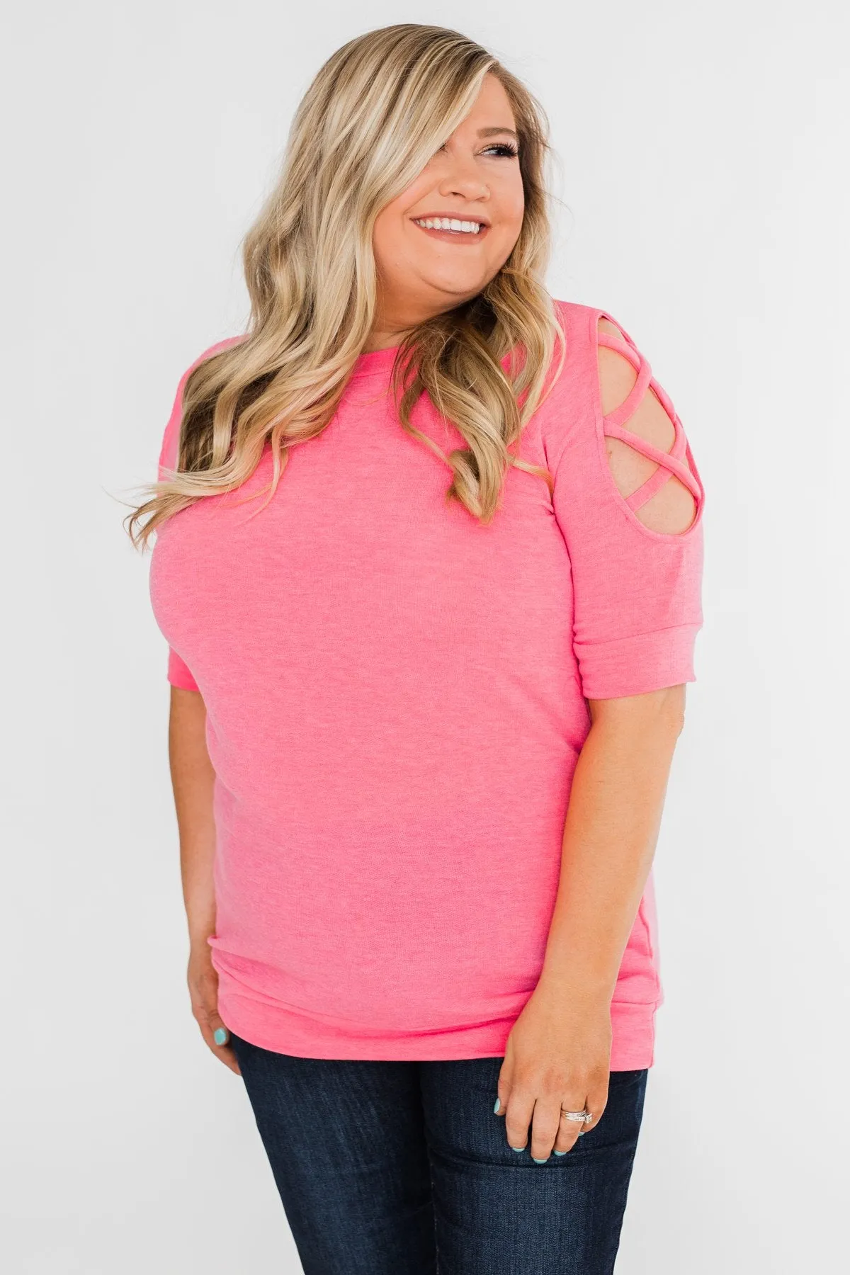 Once Upon A Time Criss Cross Sleeve Top- Ultra Pink