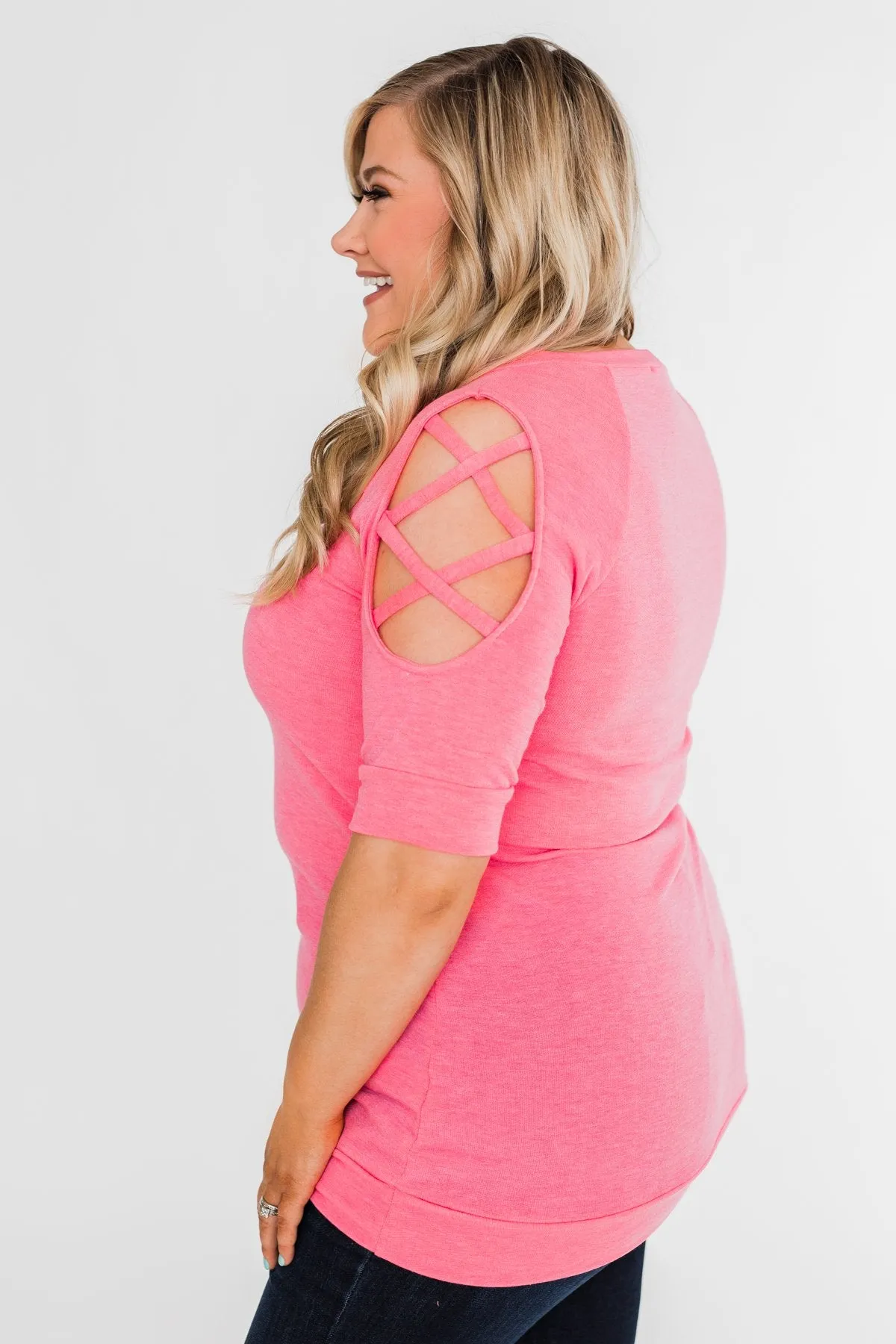 Once Upon A Time Criss Cross Sleeve Top- Ultra Pink