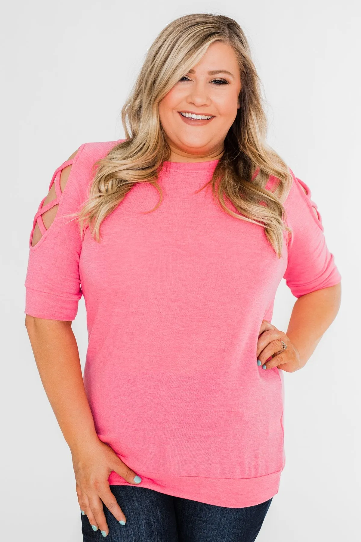 Once Upon A Time Criss Cross Sleeve Top- Ultra Pink